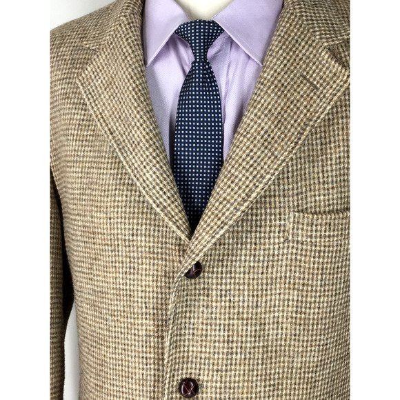 44S Harris Tweed Mens Vintage 3 Button Blazer Sport Coat Jacket Sand Beige Gray - Picture 7 of 13